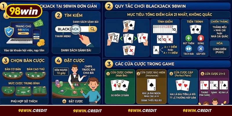 Cách chơi game Blackjack tại 98Win đơn giản