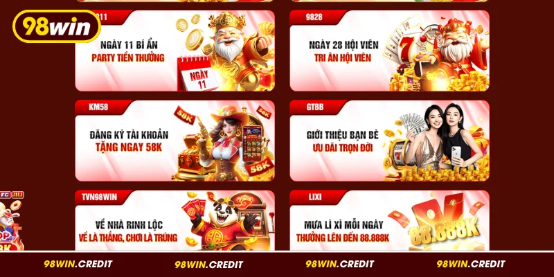 Danh sách chương trình ưu đãi nổi bật của 98Win