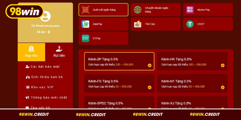 Nạp tiền 98Win qua quét mã ngân hàng nhanh gọn