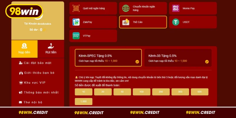 Nạp tiền thẻ cào dễ dàng, thuận tiện