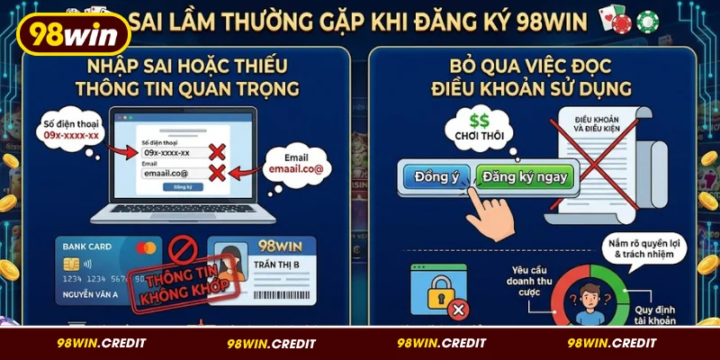 Sai lầm thường gặp khi đăng ký tài khoản 98WIN