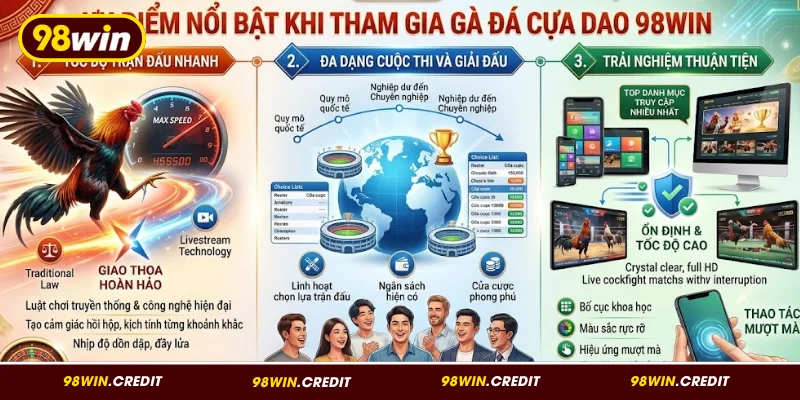 Ưu điểm nổi bật khi tham gia gà đá cựa dao 98Win